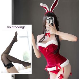 Women's Sexy Lingerie Sexy Bunny Uniform (Option: Red Silk Stockings-Free Size 80 To120 Jin)